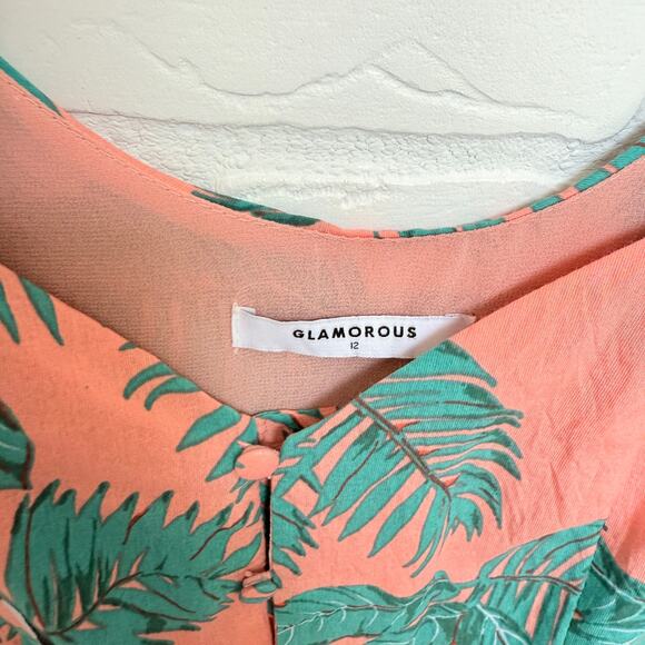 Glamorous Women's Peach Tropical Toucan Flutter Sleeve Fitted Dress -sz 12 - Picture 3 of 5